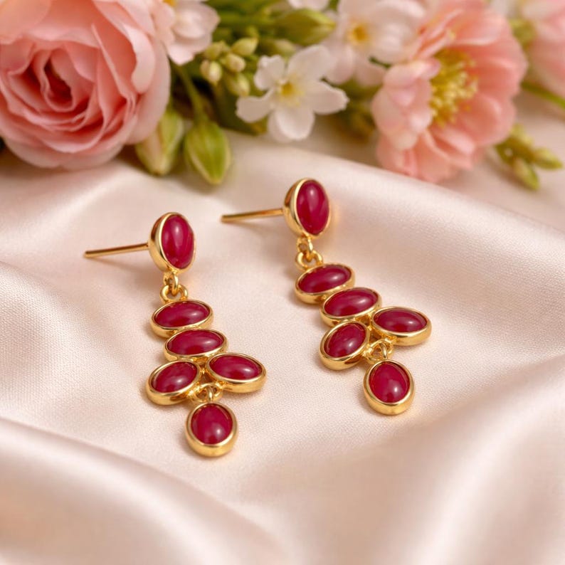 Ruby Silver Earring,Ruby Jewellery,Dangle Earring, Real Ruby Earring,Red Color Earring Gemstone Studs, Dangling image 1