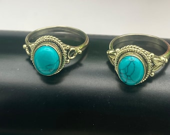 Handgemaakte Kingman Turquoise ring ovale sh sterlingzilveren boho-sieraden