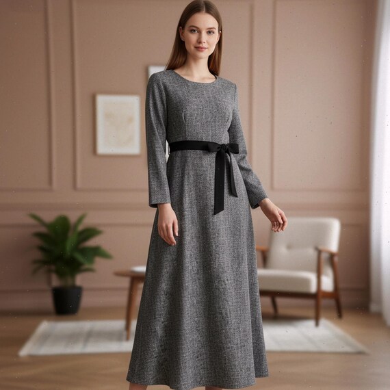 grey midi dress casual Mora Cotton Grey Blue Casual Midi Dress Size Medium