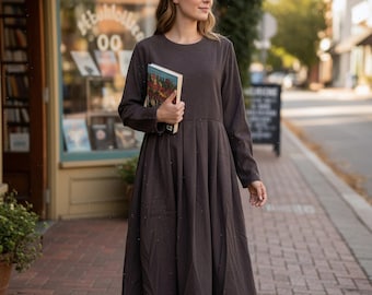 green emerald velvet dress YANRU women's tropical dresses Ruffle Hem Puff Sleeve Dress (Color : Rust  Brown, Size : S) : Buy Online at Best Price in KSA main image 1