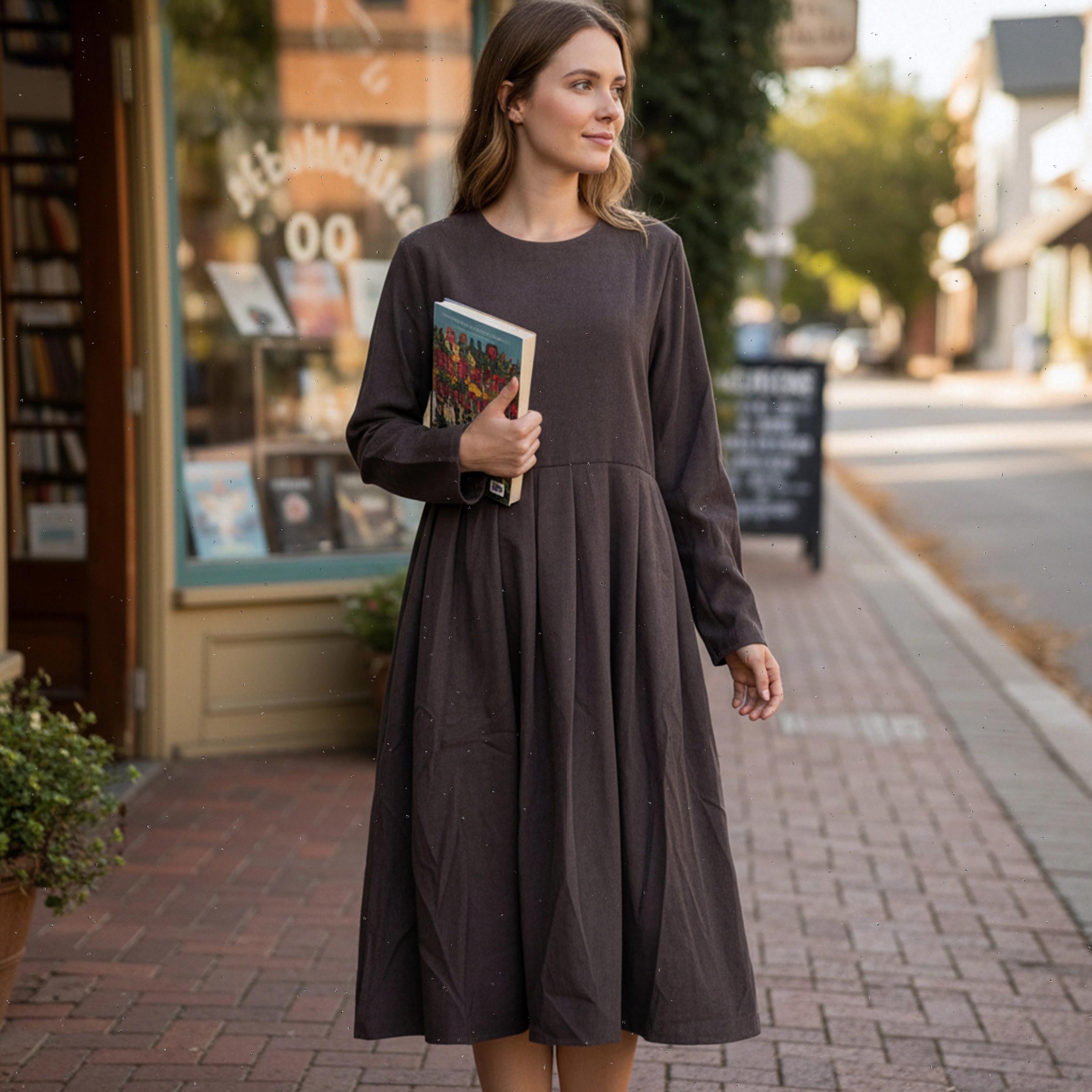 Long Sleeve Midi Dress Brown - Etsy