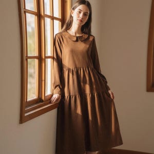 knee length dresses for ladies Women's Arden Midi Shirt Dress | Brown/Black Pinstripe main image 0