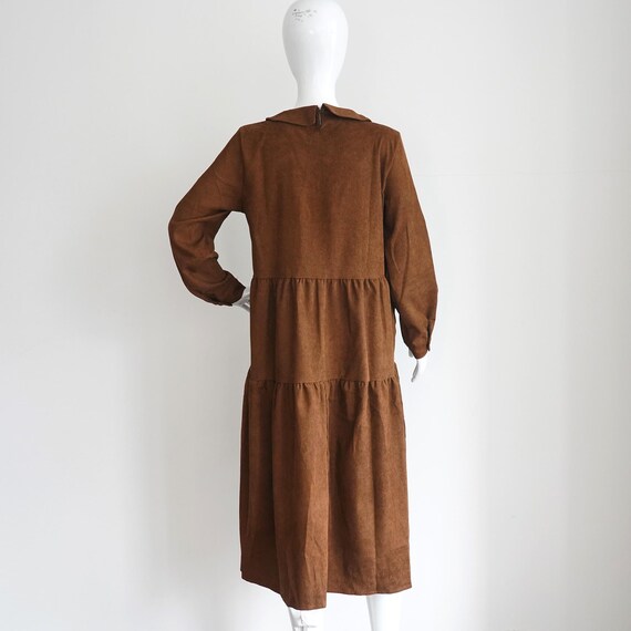 Autumn Brown Cordurody Dress, Long Sleeve Peter Pan Collar Dress