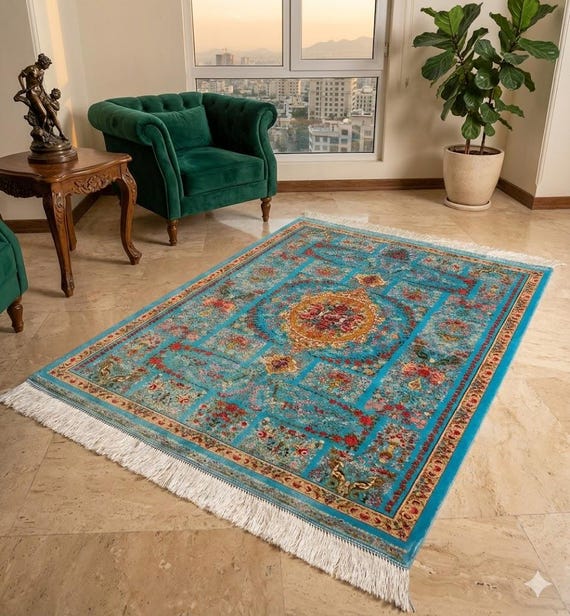 Luxus Perser Teppich aus Bambus Seide 85 x 125 cm - Roboter-gewebt &  Hand-geknpfte Kanten - Etsy sterreich
