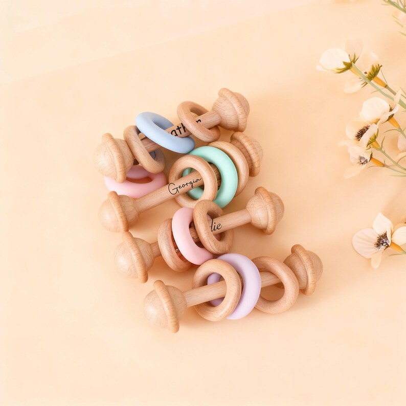 Green Babby Rattle Custom Wooden Baby Rattle, Sensory Toy, New Baby Gift - Etsy
