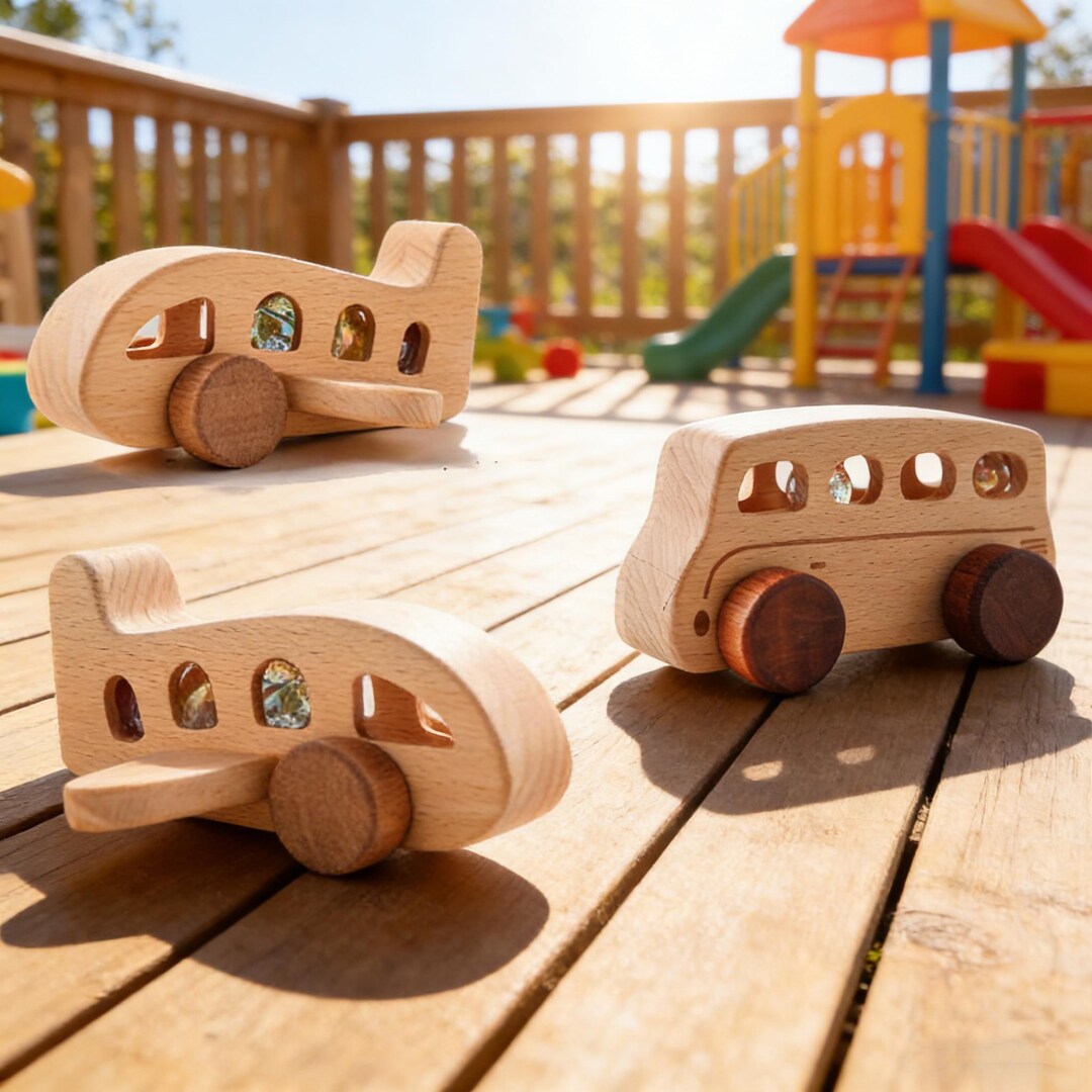 Personalized Wooden Airplane Rattle, Handmade Natural Wood Plane ...