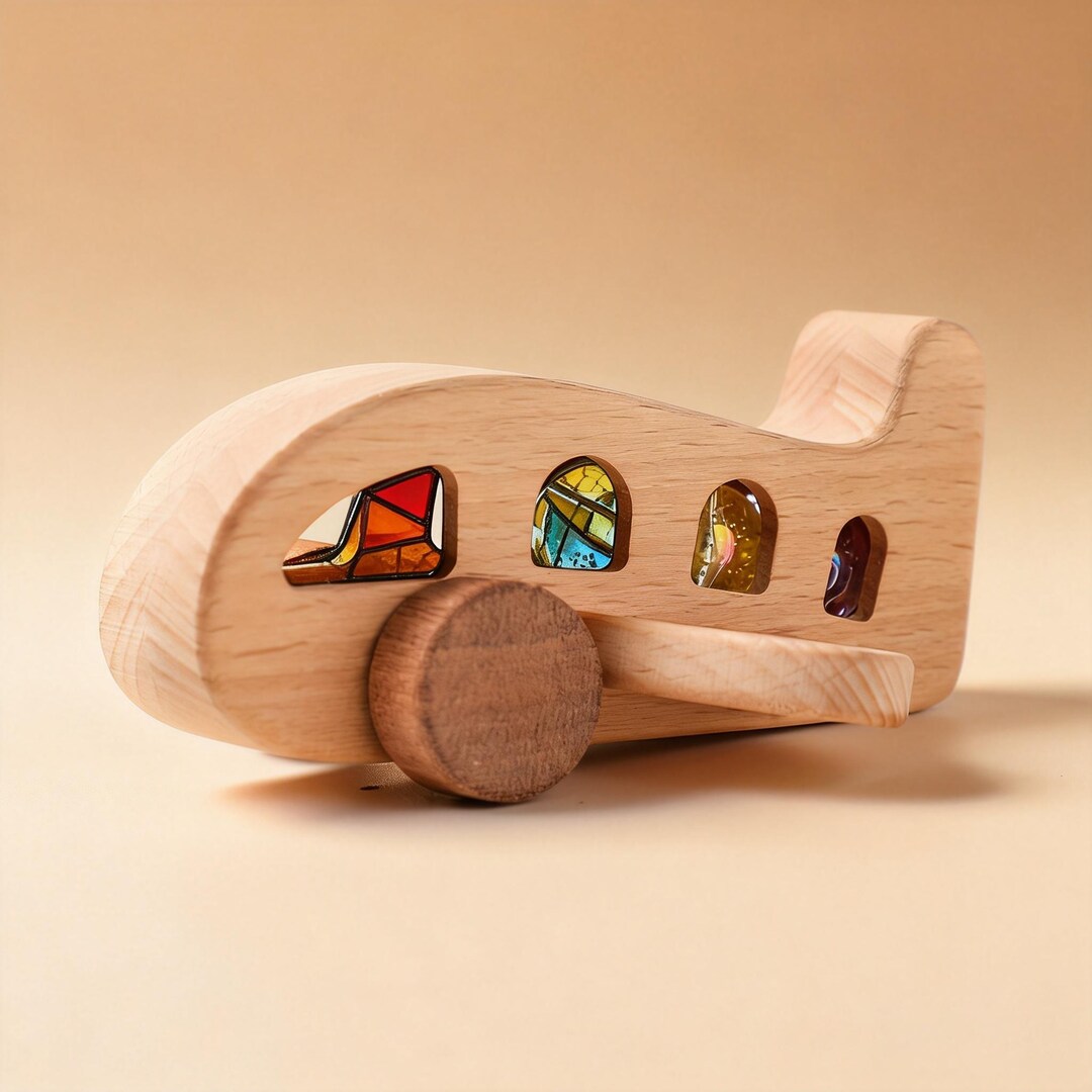 Personalized Wooden Airplane Rattle, Handmade Natural Wood Plane ...