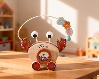 Cute Wooden Crab Toy, Interactive Sensory Toy for Babies and Toddlers, Colorful Beads for Motor Skills Development, Perfect Birthday Gift
