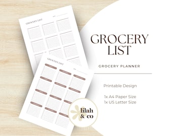Afdrukbare sjabloon boodschappenlijst: boodschappenplanner (A4/Letter-formaat) (digitale download)