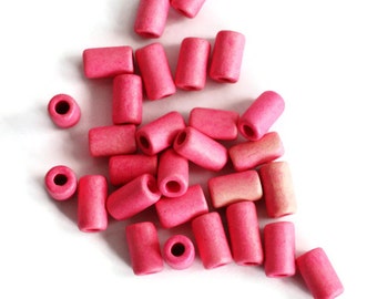 Fuschia Pink Ceramic Tubes, Fuschia Pink Medium Ceramic Beads, Fuschia Pink Greek Ceramic Beads, Barrel Beads 11x6 mm  21pcs C 10 101