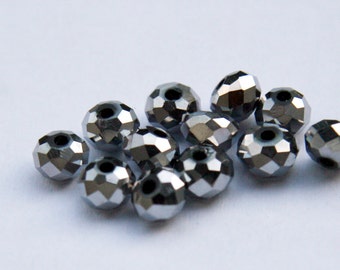 Silver faceted rondelle beads 6x4 mm G 50 007