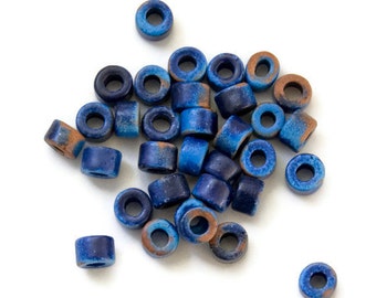 30 pcs Blue Brown ceramic beads tubes - 4x6mm C 10 392