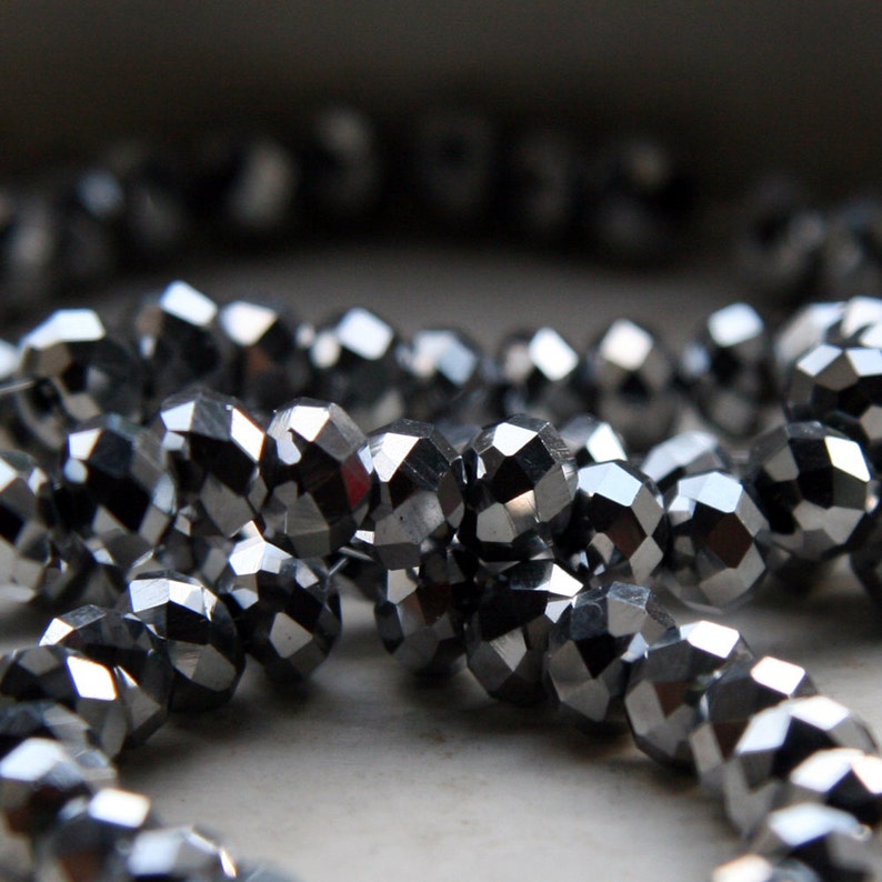 Silver faceted rondelle beads 6x4 mm G 50 007 image 2