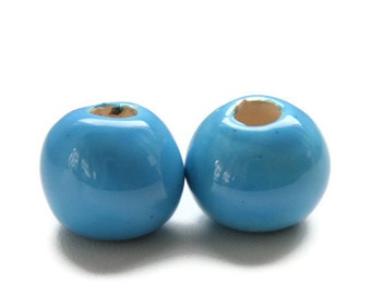 Turquoise Pearlized Glazed Ceramic Beads 17mm- 0.66 inch 2 pcs C 10 126