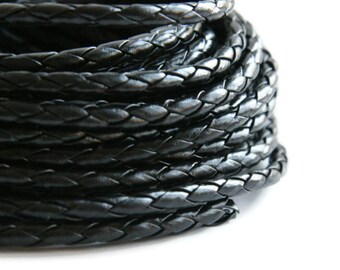 Black Braided Bolo Leather Cord (5mm) 1m - 1yard S 40 016