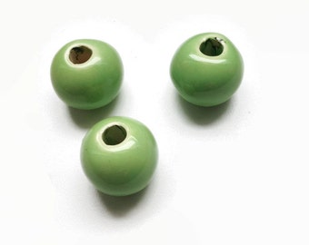 Green Glazed Ceramic Beads, Green  Round Ceramic Beads, Round Greek Ceramic Beads 20mm C 10 407