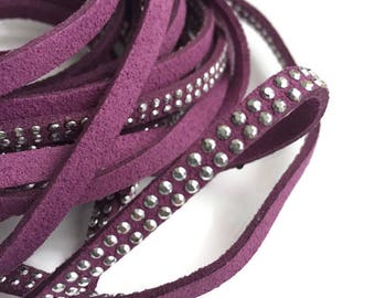 5mm Purple Faux Suede Leather Cord Rhinestone Beaded Cord S 40 242