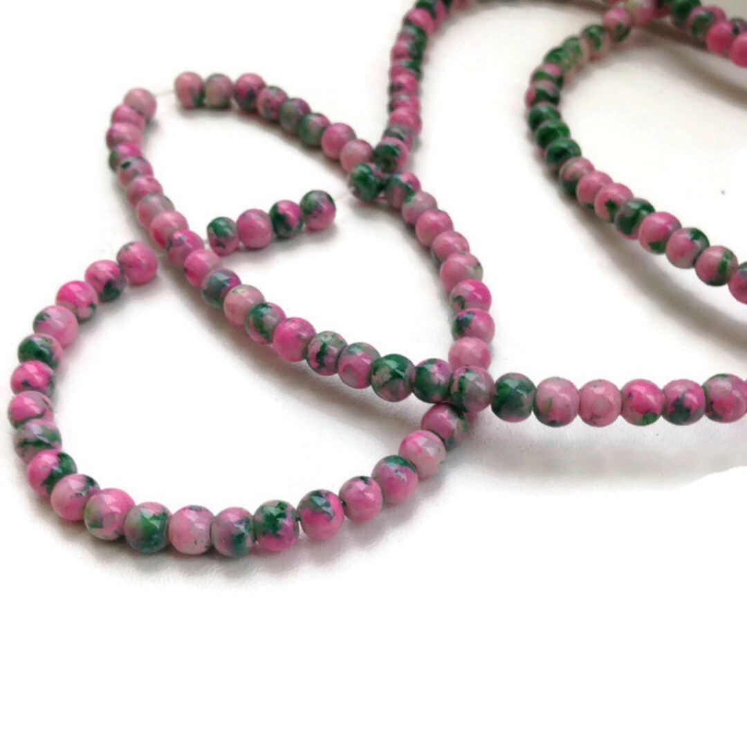 100 Mottled Glass Beads Pink Green Glass Beads 4mm G 50 040 Etsy
