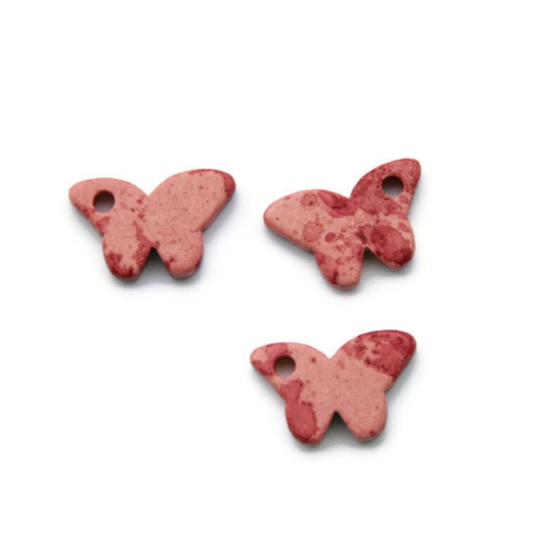 2pcs Pink Spotted Butterfly Beads, Butterfly Pendants, Butterfly Charms, Butterfly Beads Ceramic C 10 009 image 1