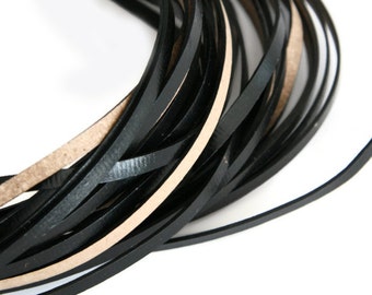 4mm Black Flat Leather Cord, Black Leather Strip, Genuine Flat Leather String, Jewelry Leather String Cord  2m S 40 094