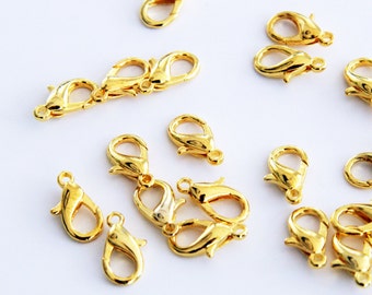 20 Large Gold Lobster Clasp Claw, Gold Lobster Claws Plated Gold Clasp Findings 7x14mm F 20 035