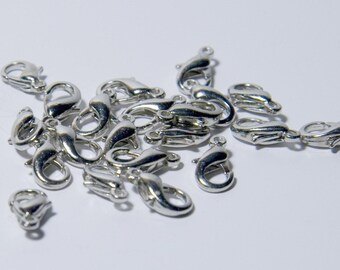 13mm / 20 Silver Lobster Clasps Lobster Claw Clasps, Plated Silver lobster Clasps, Lobster Claw Parrot Clasps F 20 010