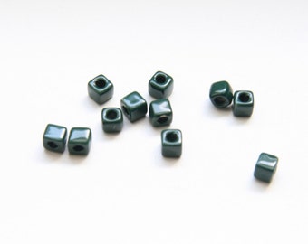 15% OFF 15 Dark Green Square Beads, Square Enamel Beads, Square Glazed Beads, Cube Ceramic Beads, 5mm   C 10 435