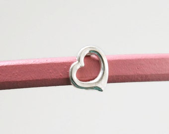 Silver Heart Spacer Bead Licorice Leather, Licorice Leather Slider Spacer, Silver Heart Spacers, Leather Findings 2 pieces  P 30 032