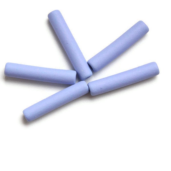 Light Blue Ceramic Beads Long Tubes -30x6mm 4pcs - C 10 086