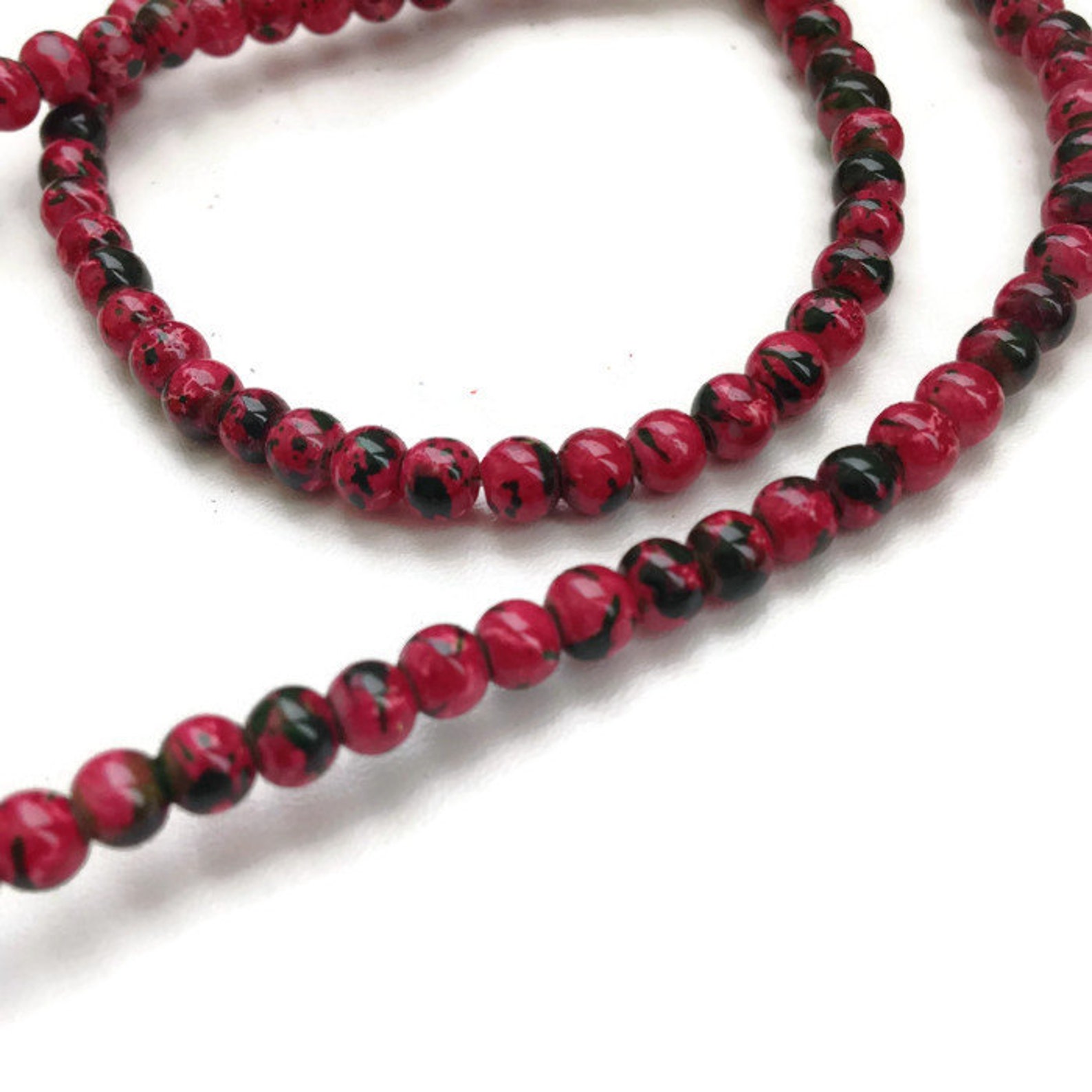 100 Red Black Glass Beads, 4mm Imitation Regalite Jasper Beads G 50 038