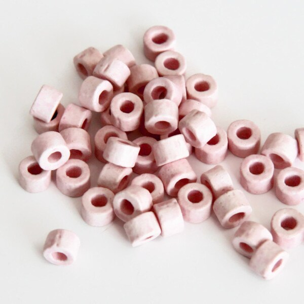 Pink Tubes,  Light Pink Ceramic Beads 30 pcs - C 10 198