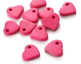 Fuschia Pink Ceramic Heart Beads, Large Fuschia Pink Heart Ceramic Pendants C 10 050