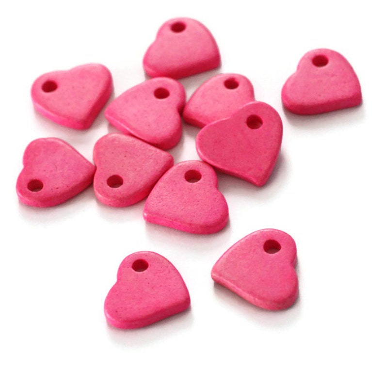 Fuschia Pink Ceramic Heart Beads, Large Fuschia Pink Heart Ceramic Pendants C 10 050 image 1