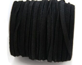Black Suede Cord, Faux Suede Cord Lace Leather Flat Cord Black 3 yards 9 ft S 40 090
