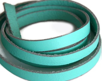 10mm Emerald Flat Leather Cord, Lace Strap, Flat Leather Cord, Leather Bracelet S 40 096