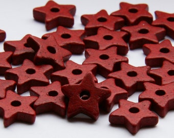 RED CERAMIC STAR beads -1cm- 30 pcs C 10 068
