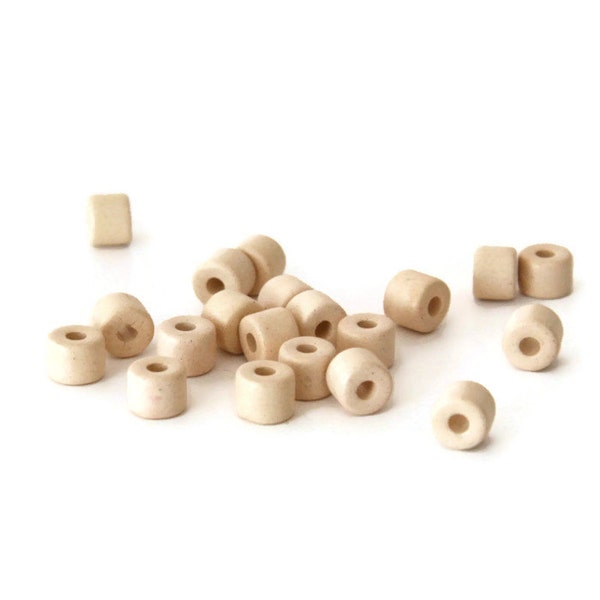 Cream Ivory ceramic beads, Cream Ivory ceramic Tubes, Cream Ivory tubes, Mykonos Greek Ceramic Tube Beads C 10 151