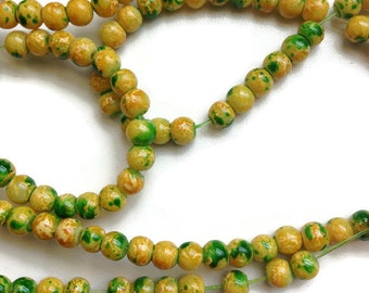 100 Perles de verre marbrées, perles marbrées rondes vertes jaunes, perles de verre marbrées 4mm G 50 043