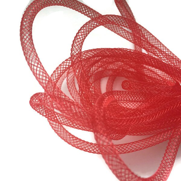 3.2 yards/3m Red Mesh Tube, Plastic Net Thread Cord, Nylon Mesh Tubing, Jewellery Making S 40 164 4mm