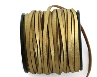 Leather Suede Cord, Gold Suede Lace, Gold Faux Leather Suede Cord, Metallic Gold Coated Suede Leather (3yards- 2.7m)  S 40 105