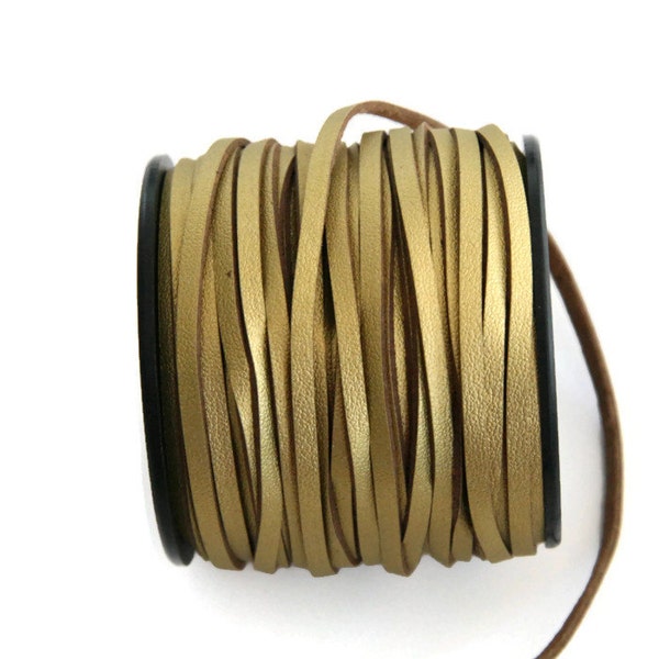 Leather Suede Cord, Gold Suede Lace, Gold Faux Leather Suede Cord, Metallic Gold Coated Suede Leather (3yards- 2.7m)  S 40 105