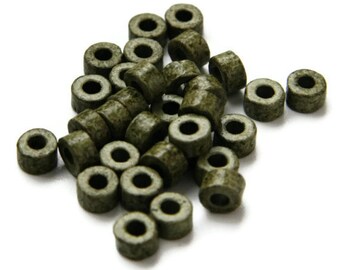 Khaki  Green Tube Beads Mykonos Greek Ceramic Beads 4x6mm C 10 023