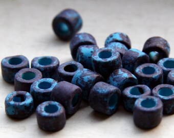 Blue stained ceramic tube beads 30pcs 4x6mm C 10 022