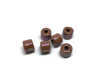 15 Brown Ceramic Tube,  Mykonos Greek Ceramic 8x6mm Glazed Beads Enamel Ceramic Mykonos Greek Beads C 10 452