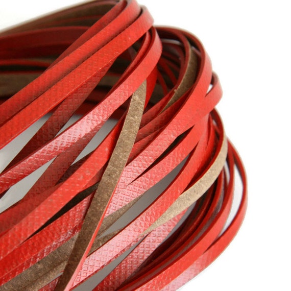 4mm Red Flat Leather Genuine Lace Cord Wide - Flat Leather Cord 4mm Red Flat Leather Genuine Lace Cord Wide - Flat Leather Cord