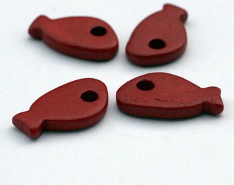 Red Ceramic Fish Beads 5pcs - C 10 042