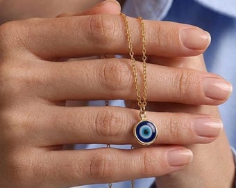 Gold Plated Minimalist Evil Eye Necklace, Glass Evil Eye Necklace, Tiny Evil Eye Necklace, Talisman Necklace, Gift for her, Mom Gift, Gifts