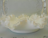 Milk Glass, Fenton SILVERCREST BASKET Milk Glass, White Glass Basket, Milkglass, Ruffled Basket