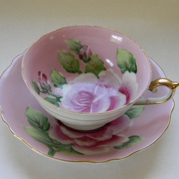 RESERVED for DYLAN, ORION, Hand Painted Pink Rose, China Cup and Saucer