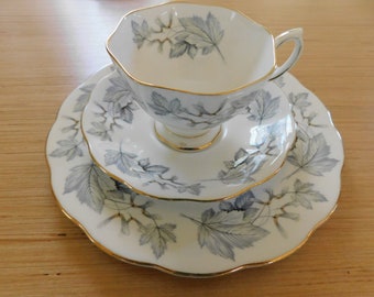 Vintage Royal Albert SILVER MAPLE Trio, Bone China Teacup and Luncheon Plate